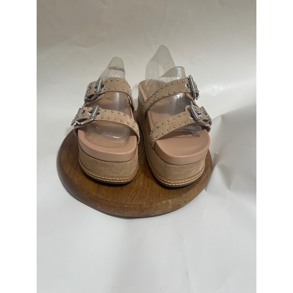 Schutz X Revolve Sirah Flatform Slide Tan Beige Suede Stud Platform Sandal 9.5